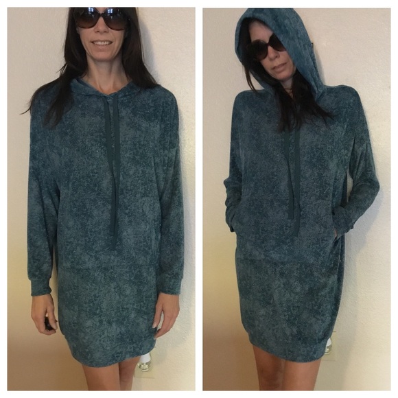Teal Hoodie Sweater Dress - Picture 2 of 3